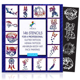 INGALA Premium Stencils Set - 146 Unique Artistic Glitter Tattoo Stencils for Kids, Teens and Adults. Suitable as Henna Tattoo stencils, Airbrush Stencils and Face Painting stencils