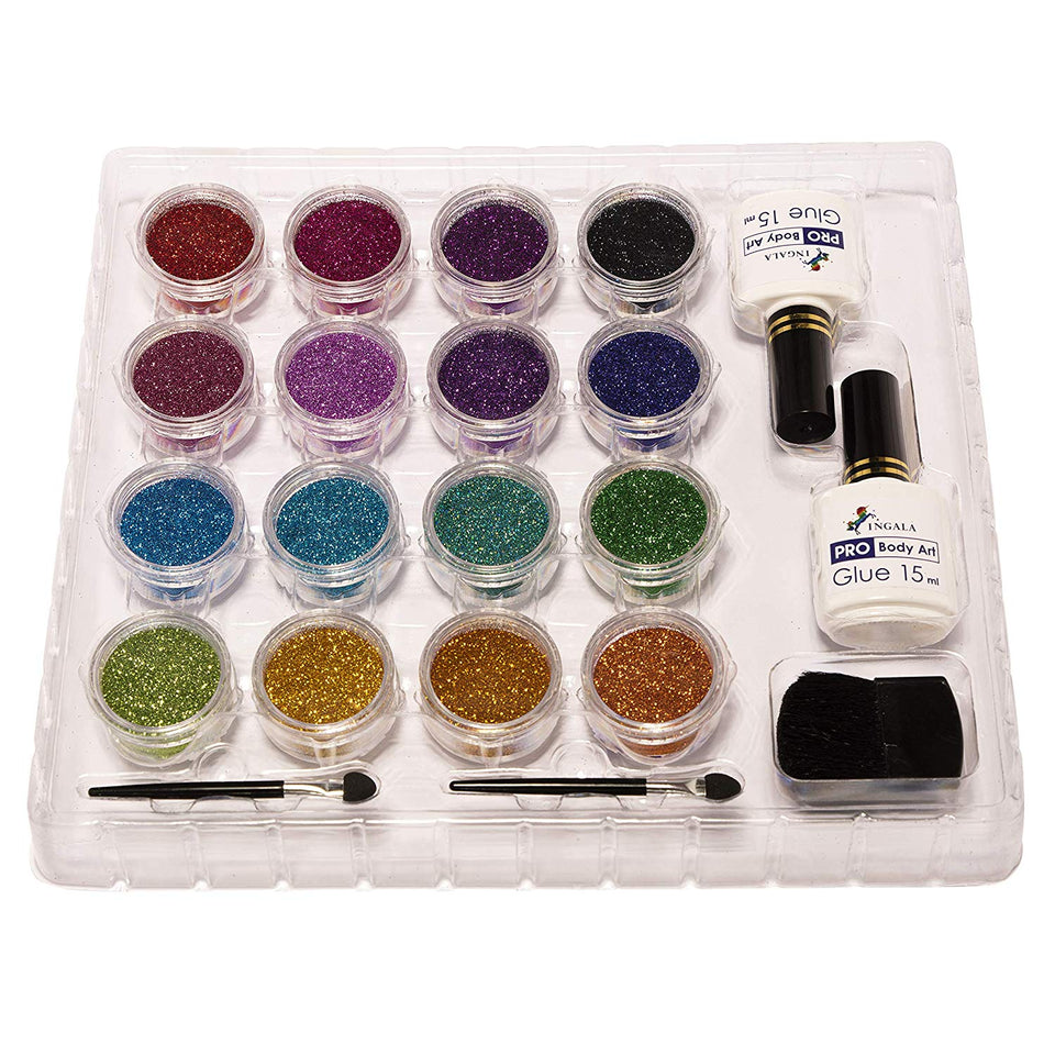 Ingala Premium Glitter Tattoo Kit for Boys and Girls | Unique Professional Glitter Tattoos for Kids and Adults | 74 Amazing Glitter Tattoo Stencils | 2 XL (0.5fl oz) Glitter Tattoo Glue