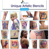 PREMIUM Glitter Tattoo Kit for Girls | Unique Professional Glitter Tattoos for Kids and Adults | 74 Amazing Glitter Tattoo Stencils | 2 XL (0.5fl oz) Glitter Tattoo Glue. By Ingala