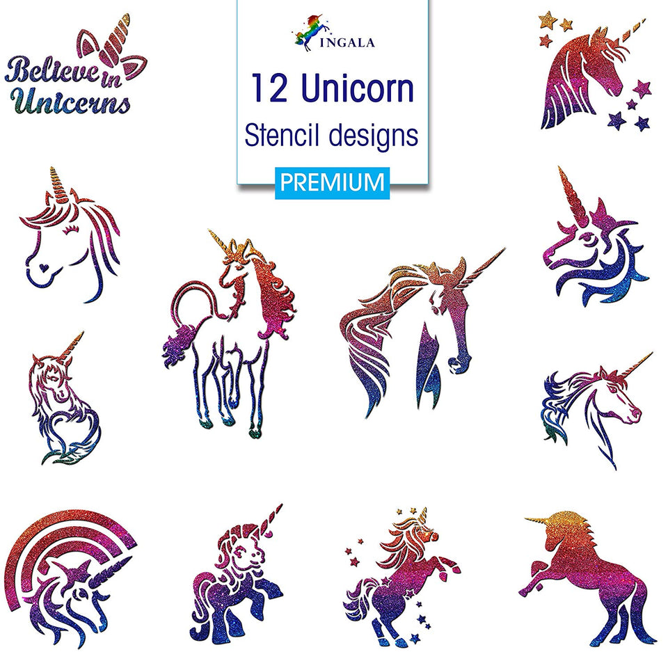 INGALA Premium Stencils Set - 146 Unique Artistic Glitter Tattoo Stencils for Kids, Teens and Adults. Suitable as Henna Tattoo stencils, Airbrush Stencils and Face Painting stencils