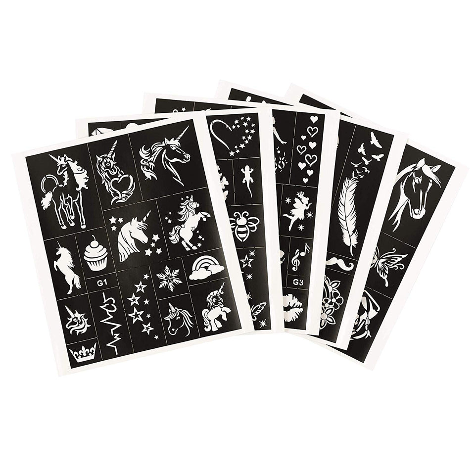 PREMIUM Glitter Tattoo Kit for Girls | Unique Professional Glitter Tattoos for Kids and Adults | 74 Amazing Glitter Tattoo Stencils | 2 XL (0.5fl oz) Glitter Tattoo Glue. By Ingala