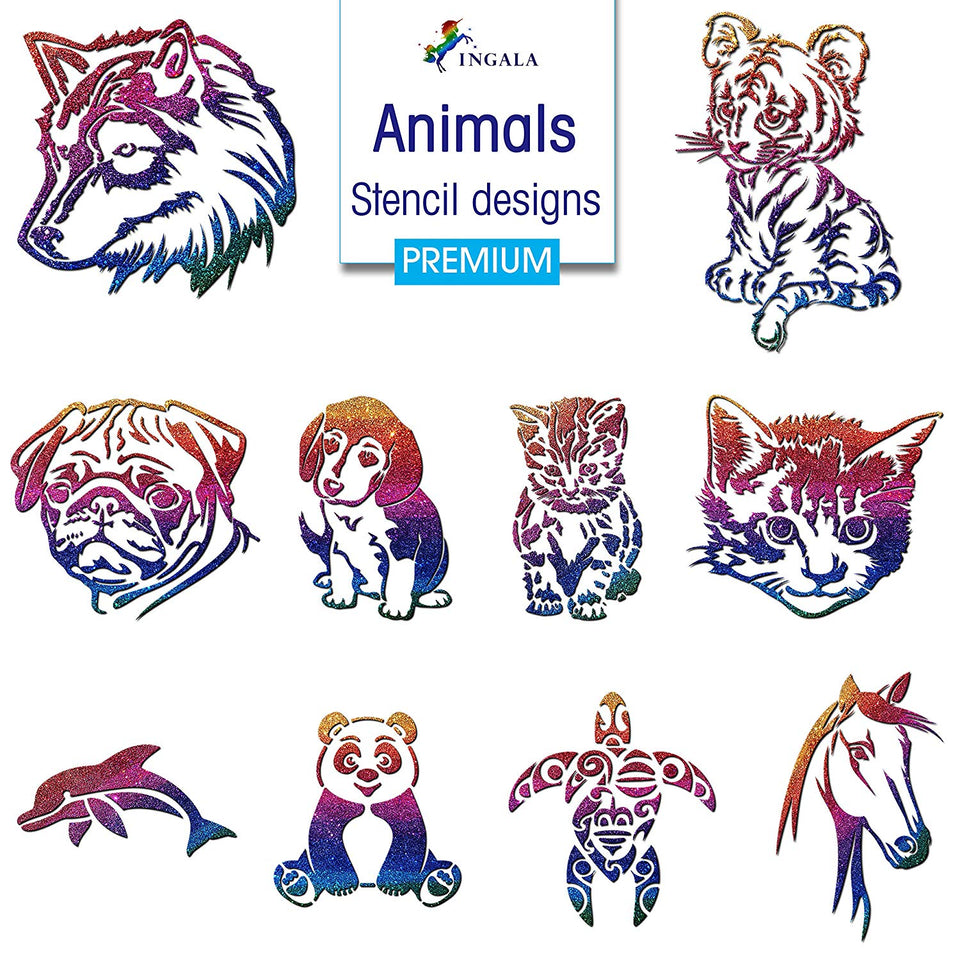 INGALA Premium Stencils Set - 146 Unique Artistic Glitter Tattoo Stencils for Kids, Teens and Adults. Suitable as Henna Tattoo stencils, Airbrush Stencils and Face Painting stencils