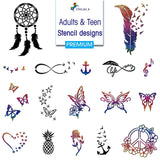 INGALA Premium Stencils Set - 146 Unique Artistic Glitter Tattoo Stencils for Kids, Teens and Adults. Suitable as Henna Tattoo stencils, Airbrush Stencils and Face Painting stencils