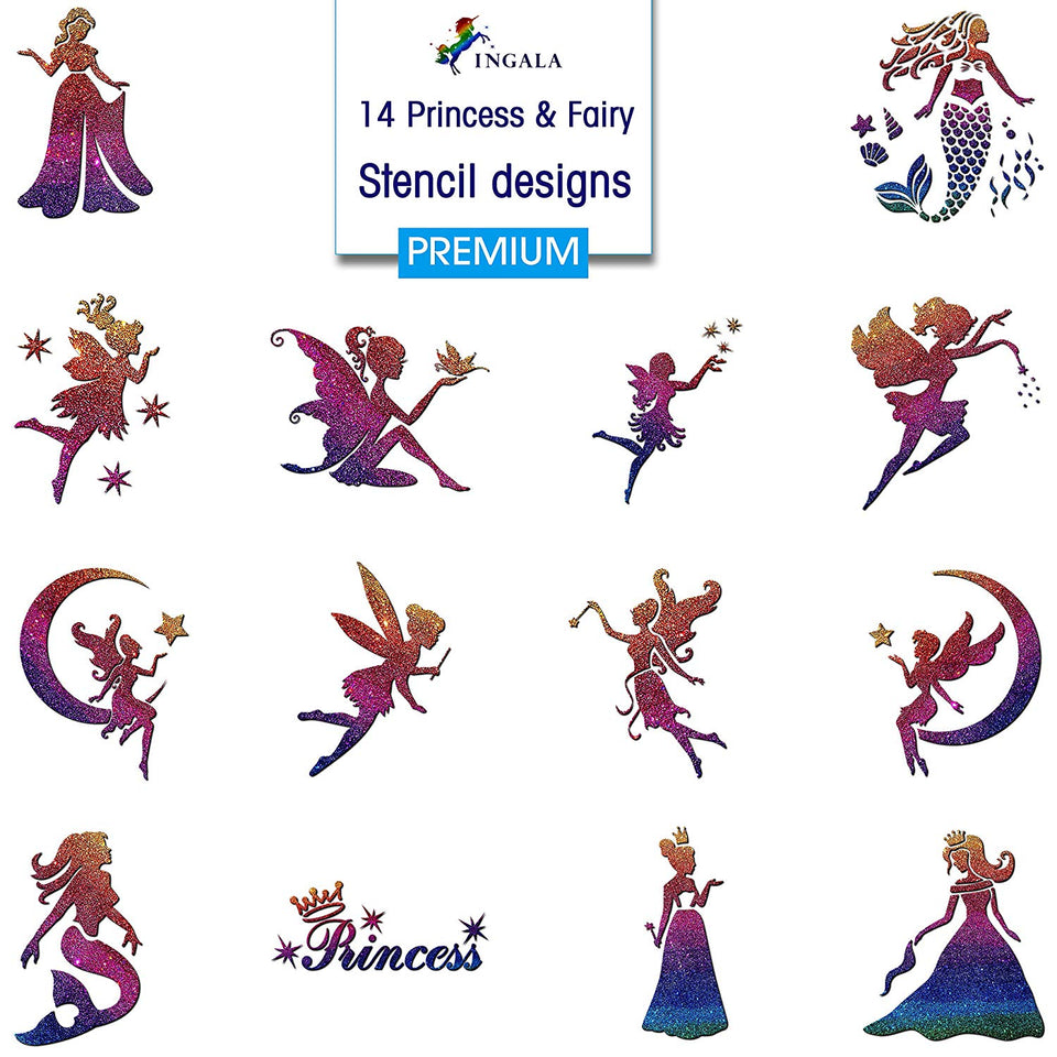 INGALA Premium Stencils Set - 146 Unique Artistic Glitter Tattoo Stencils for Kids, Teens and Adults. Suitable as Henna Tattoo stencils, Airbrush Stencils and Face Painting stencils