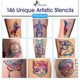 INGALA Premium Stencils Set - 146 Unique Artistic Glitter Tattoo Stencils for Kids, Teens and Adults. Suitable as Henna Tattoo stencils, Airbrush Stencils and Face Painting stencils