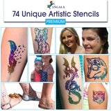 Ingala Premium Glitter Tattoo Kit for Boys and Girls | Unique Professional Glitter Tattoos for Kids and Adults | 74 Amazing Glitter Tattoo Stencils | 2 XL (0.5fl oz) Glitter Tattoo Glue